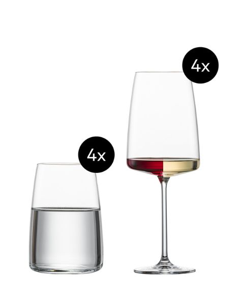 Vivid Senses „All Senses“ 8er-Set von Zwiesel Glas mit vier Trinkgläsern und vier Weingläsern.