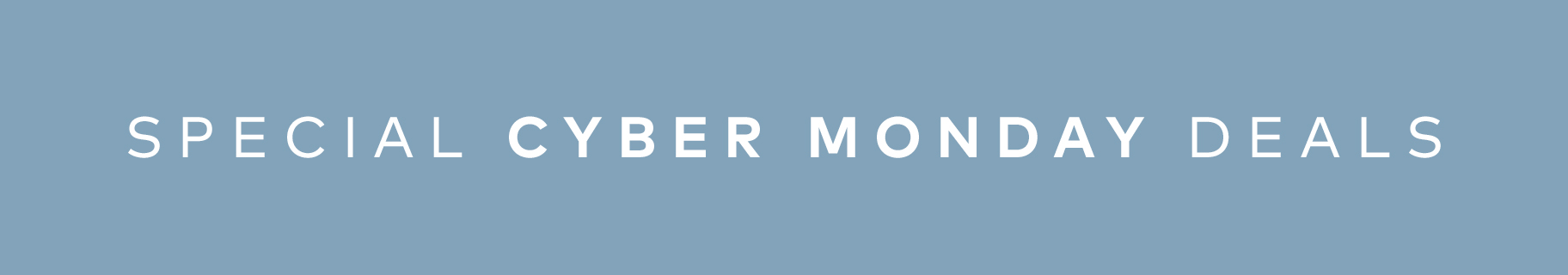 Blue background with white lettering “Special Cyber Monday Deals”.